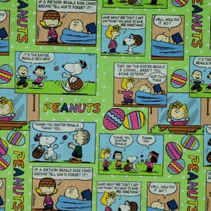 Peanuts Easter Comic Strip 100% Cotton Fabric by the yard, 1/2 yard, or fat quarter