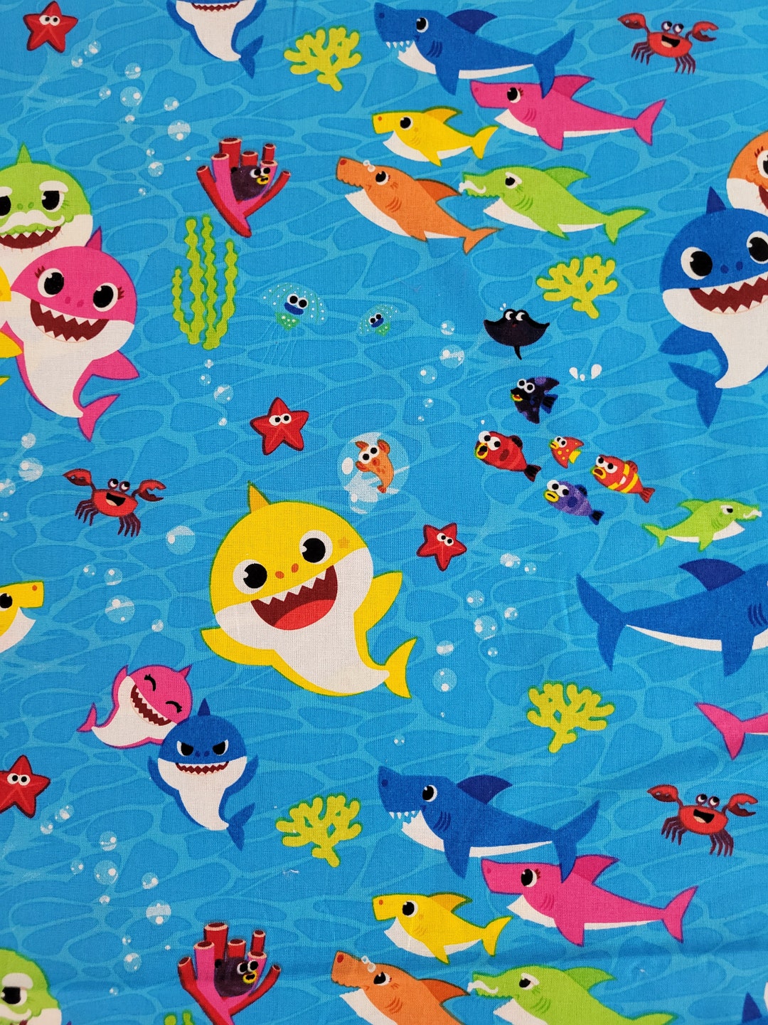 Baby Shark Fun in the Ocean 100 Cotton Fabric by the Yard, 1/2 Yard