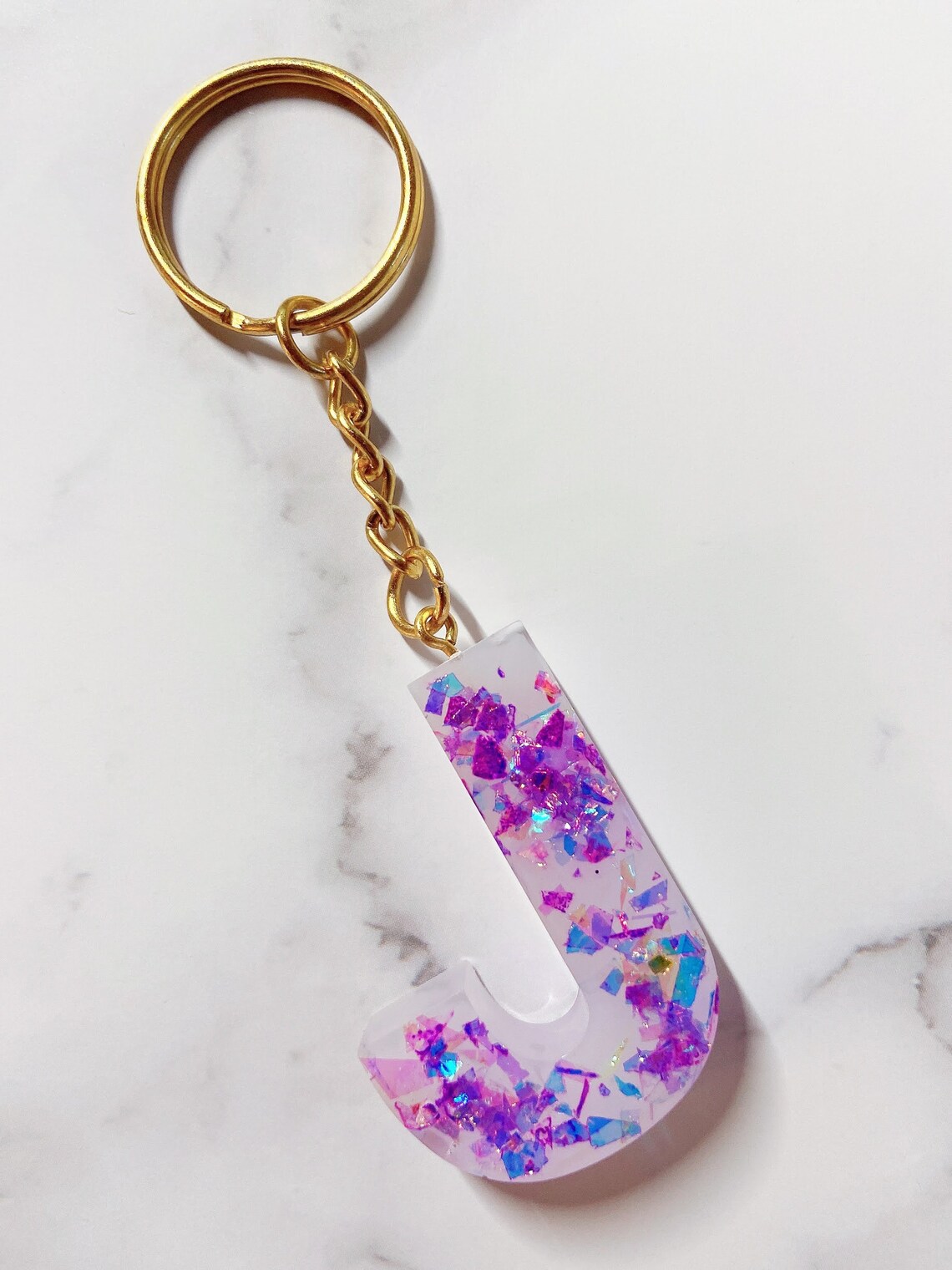 Resin Letter Keychain Holographic Sequins Iridescent Glitter Etsy