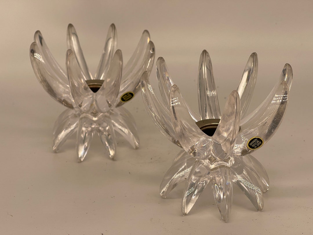 Lucite Candlesticks, Clear Lucite Decor Candle Holders, Mid Century