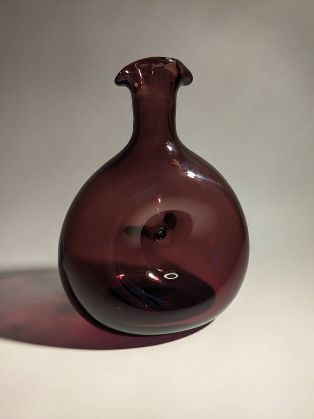 Vintage Blenko Mulberry Donut Decanter Vase Etsy
