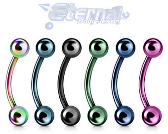 10-20pcs • 16g Eyebrow • Curved Barbell • 316L Surgical  Steel • Colored PVD Coated