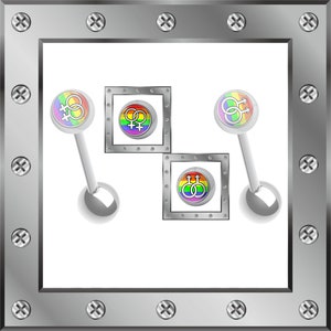 5-10-20pcs • 14g • LGBTQ • Gay Pride Flag • Logo Tongue Rings • Gender Symbols • Female • Lesbian • Male • LBG • Straight Barbell •