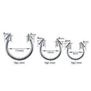 10-20pcs • 16g Basic Spiked Horseshoe Circular Barbell • Septum • Tragus • Piercing • Conch • Rook • Snug • Helix • Daith • Pinna • 316 SS