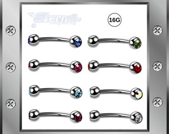 10-20pcs • 16g Eyebrow Ring • 3mm Double CZ Gems •  5/16 Curved Barbell • 316L Surgical Steel • Daith • Rook • Rook • VCH •