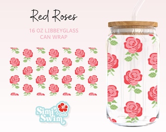 Bicchiere in vetro con rose rosse per Libbey – PNG, SVG, DXF
