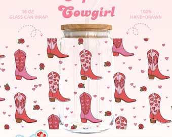 Cupid’s Cowgirl Libbey Tumbler Design – PNG SVG | Valentine Western Boots