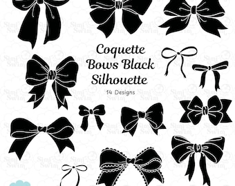 Coquette Bow SVG Clipart: Silhouette di nastro nero (download digitale)