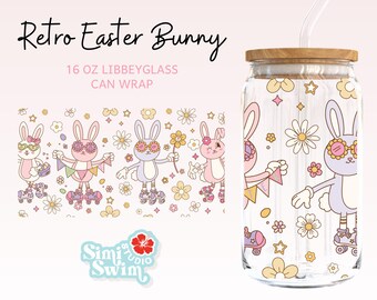 Tumbler Wrap retrò con coniglietto pasquale: design hippie sui pattini a rotelle (download digitale)