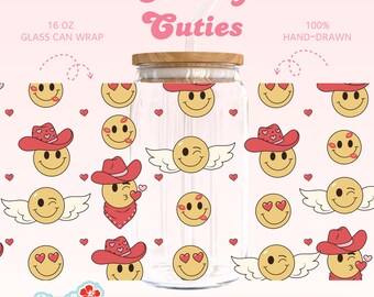 Cowboy Cuties Libbey Tumbler Design – PNG SVG | Western Valentine Smiley
