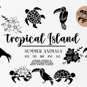 Elementi di animali dell'isola tropicale, svg, svg esotico, Flamingo svg, Sea Turtle svg, animali esotici svg, uccelli svg, svg, animali da spiaggia svg,