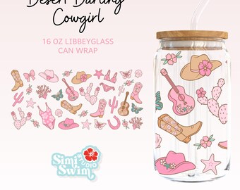 Desert Darling Cowgirl Glass Wrap – Design Western Summer Tumbler per lattine di vetro da 16 once