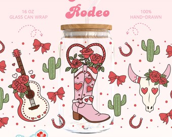 Rose Rodeo Libbey Tumbler Design – PNG SVG | Valentine Western Cowgirl | 16oz Glass Can Wrap