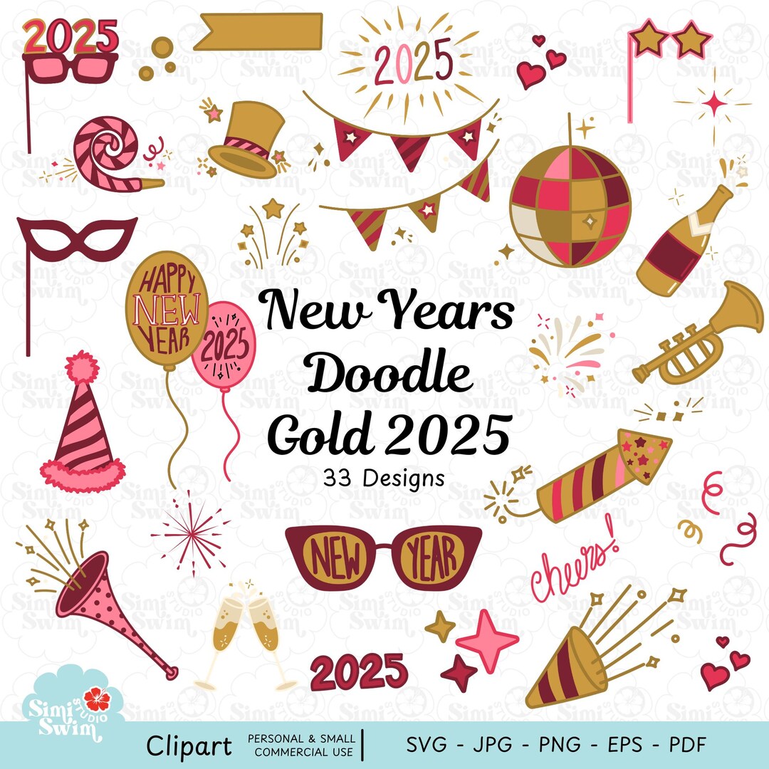 Gold Doodle New Years 2025 Svg Celebration Svg Clipart New Years Eve ...