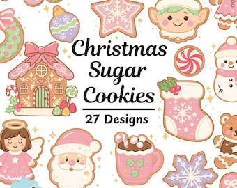 ホリデーシュガークッキークリップアートセット | パステルジンジャーブレッドクリップアート | かわいいクリスマスSVG PNG EPS
