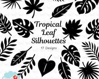 Pacchetto di sagome di foglie tropicali Clipart: SVG botanico, PNG, DXF