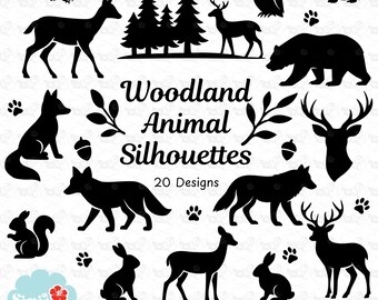 Pacchetto di clipart di sagome di animali del bosco: disegni SVG PNG DXF della foresta
