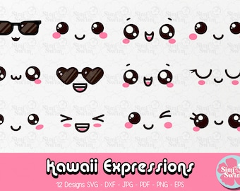 Clipart di facce kawaii SVG / Espressioni dei cartoni animati (download digitale)
