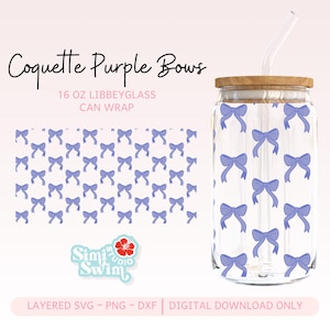 Coquette Purple Bows 16oz Glass Can Tumbler Wrap for Libbey – PNG, SVG, DXF