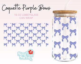 Coquette Purple Bows 16oz Glass Can Tumbler Wrap for Libbey – PNG, SVG, DXF