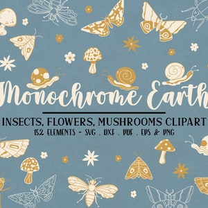 Einfarbige Erde Insekten SVG, Boho Floral SVG Bundle, Wildblume, Blume svg, geschnittene Datei für Cricut, Vektorgrafiken