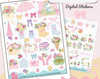 Soft Spring Reset Digital Stickers | Pastel Journal Planner PNG (GoodNotes)