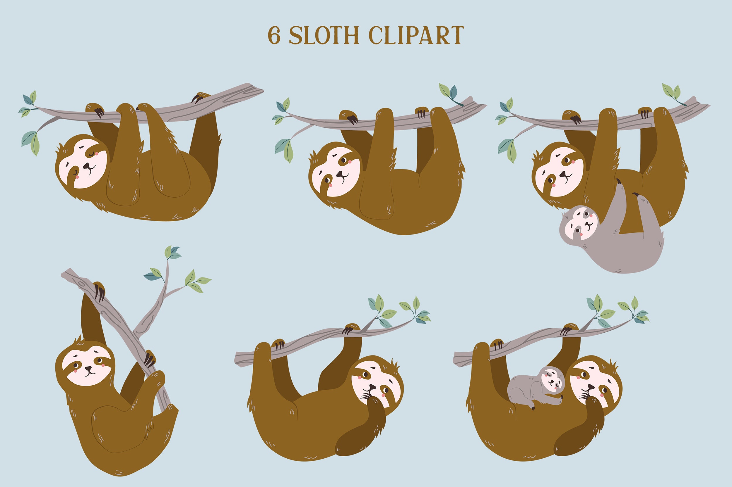 Hang Tight Sloth Clipart SVG, Jungle SVG Bundle, Sloths, Baby and Momma
