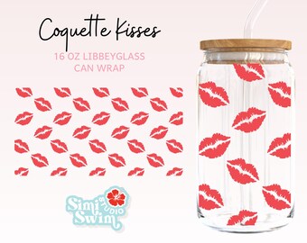 Red Kisses Glass Can Tumbler Wrap for Libbey – PNG, SVG, DXF