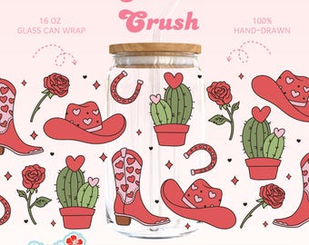Cactus Crush Libbey Tumbler Design – PNG SVG | Western Valentine Pattern