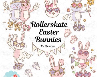 Retro 70s Easter Bunny Clipart: Disco Rollerskating SVG Bundle