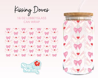 Kissing Doves Glass Can Tumbler Wrap for Libbey – PNG, SVG, DXF