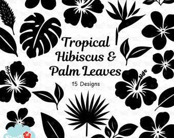 Tropical Hibiscus & Palm Leaf SVG Bundle: Summer Floral Clipart