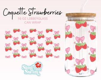 Strawberry Bows Tumbler Wrap: Coquette, lattina di vetro da 16 once (download digitale)