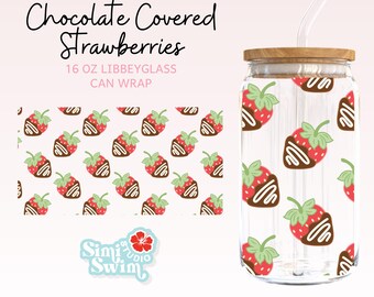 Chocolate Strawberries Tumbler Wrap: Valentine's Day 16oz Can (PNG, SVG, DXF)