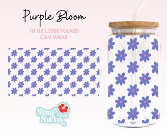Purple Bloom & Pink Pop 16oz Glass Can Tumbler Wrap for Libbey – PNG, SVG, DXF