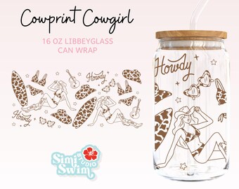Copri bicchiere da cowgirl con stampa di mucca: design Western Beach Babe (SVG, PNG, DXF)