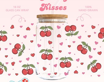 Cherry Kisses Libbey Tumbler Design – PNG SVG | Valentine Cherry Pattern