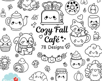 Cozy Fall Cafe Clipart Bundle: Kawaii Autumn Animals (SVG PNG)