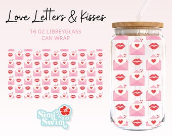 Love Letters & Kisses Glass Can Tumbler Wrap for Libbey – PNG, SVG, DXF