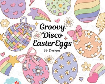Retro Easter Egg Clipart: Groovy 70s Disco Designs (SVG, PNG, EPS)