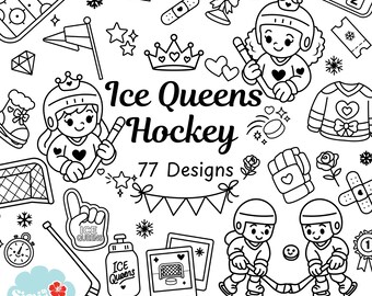 Clipart di hockey su ghiaccio delle regine / 77 pacchetti di sport femminili SVG PNG DXF