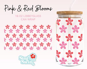 Pink & Red Flowers Glass Can Tumbler Wrap for Libbey – PNG, SVG, DXF
