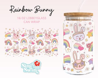 Tumbler Wrap a forma di coniglietto arcobaleno: design kawaii per tazze pasquali (download digitale)