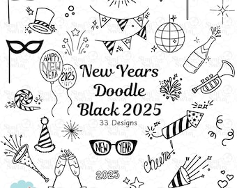 Clipart Doodle di Capodanno 2025: Pacchetto SVG di celebrazione