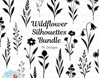 Wildflower Silhouette Clipart Bundle – Floral Line Art | Botanical Black Flowers | Rustic Wild Flowers for Crafts & Design