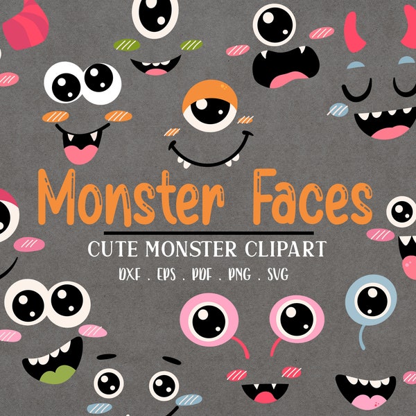 Cute Halloween Monster Faces Clipart svg | Cute Halloween svg | Face svg | Silly Faces clipart | Cartoon Monster svg | Monster party decor |