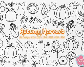 Autumn Harvest Doodle Clipart: Pumpkin, Thanksgiving SVG (Digital Download)