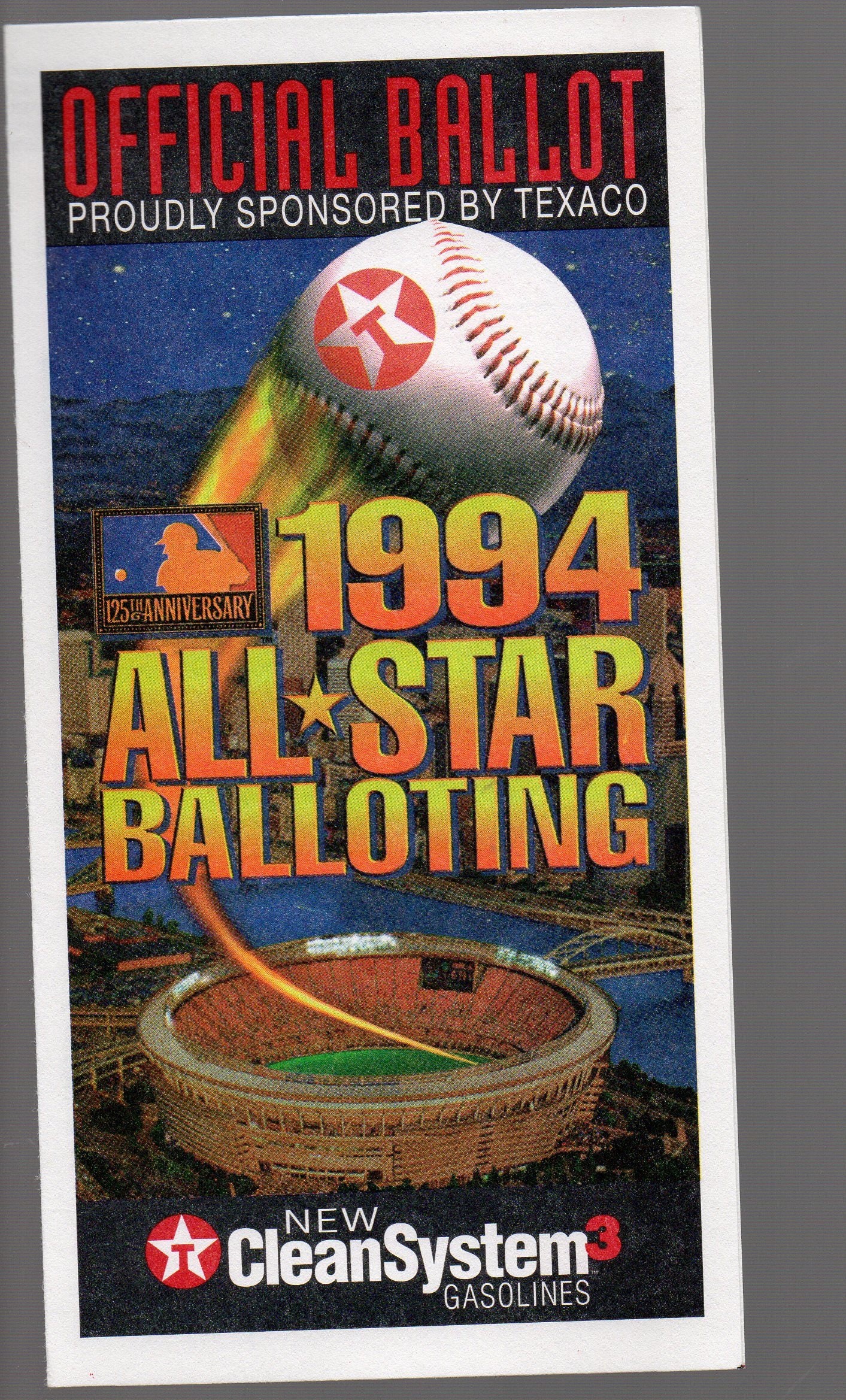 Pittsburgh 1994 Major League Baseball Unpunched All-Star Ballot