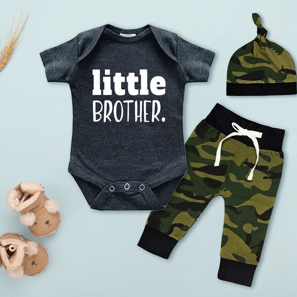 Little brother newborn outfit baby boy, clothes newborn bodysuit coming home set Romper + Pant + Hat 3PCS Outfit