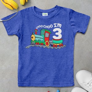 3rd Birthday Shirt boy, Chugga Chugga Choo Choo Train im 3 Three Year Old Third Charcoal Blue